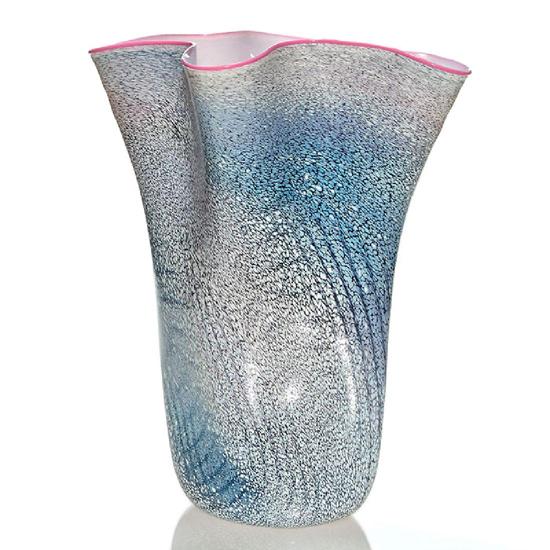 Philabaum Carlson vase, ocean wave, pink rim, 14 3/4, (1 of 1)