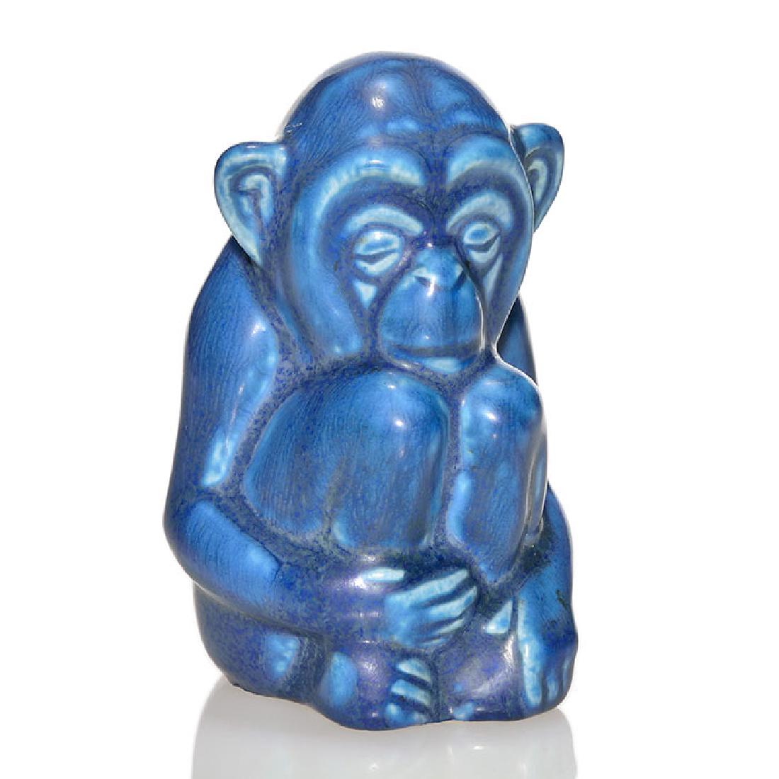 Rookwood sitting Monkey PW, blue drip glaze, 4”, 1930, (1 of 1)