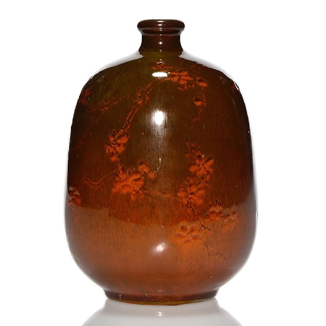 Rookwood Mahogany vase, blossoms, Fry, Tiger Eye, 5 3/4 (1 of 1)
