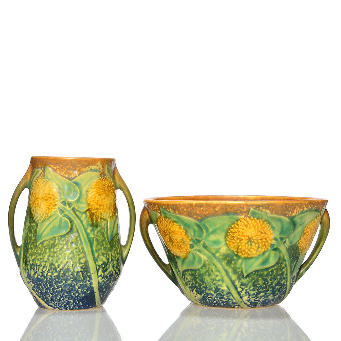 2 Roseville Sunflower vases, 512-5", 3 3/4" x 6 1/2" (1 of 1)
