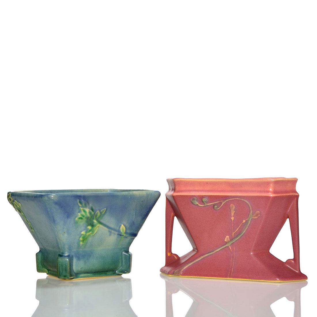 2 Roseville Futura items. 2-Pole Pink vase, Blue Box (1 of 1)