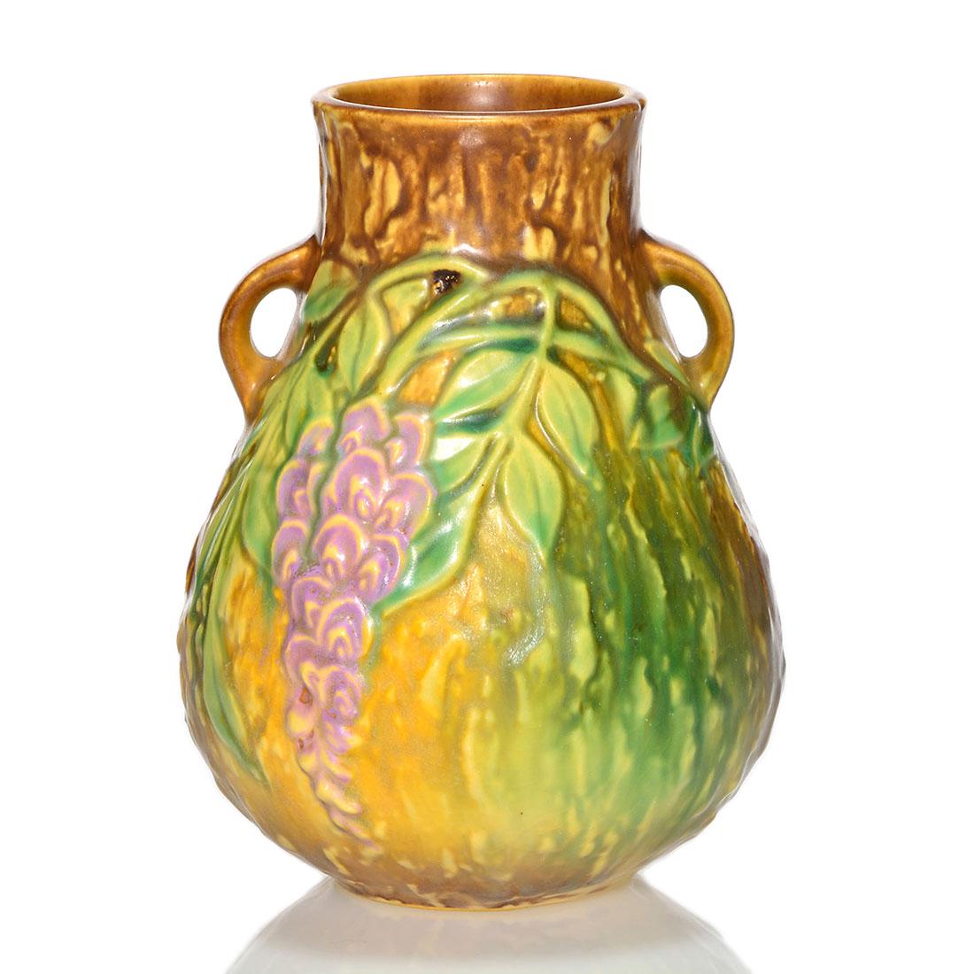 Roseville brown Wisteria vase, shape 631-6", 6 1/8" (1 of 1)