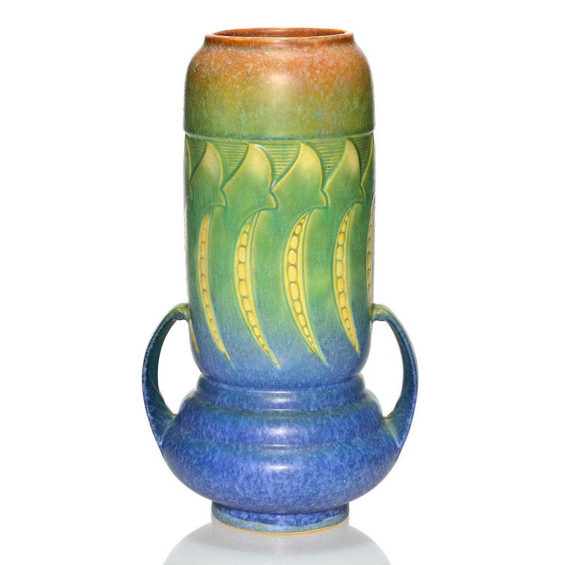 Roseville blue Falline vase, shape 653-12, 12 3/8" (1 of 3)