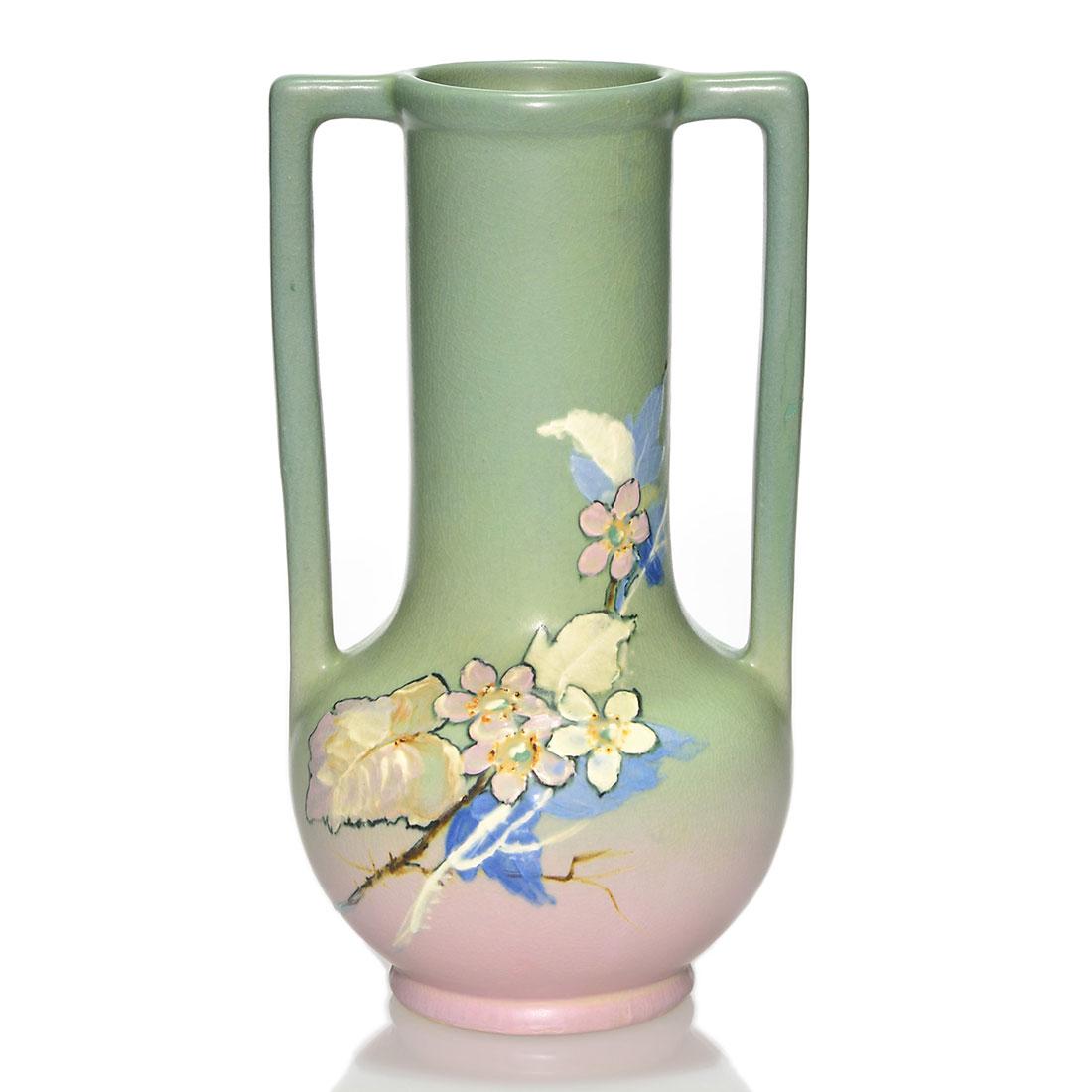 Weller Hudson 2 handled vase, floral, Davis, 9 3/4" (1 of 1)