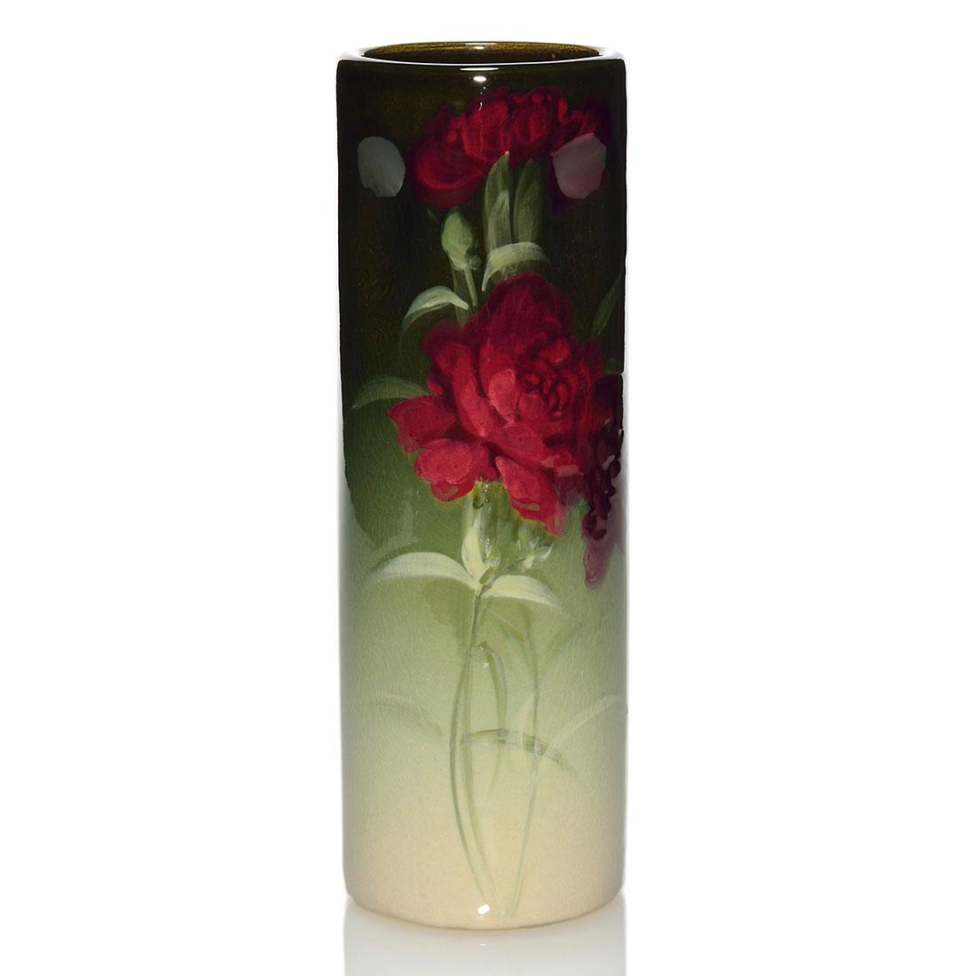 Weller Eocean vase, red carnations, 10 3/8 inches (1 of 1)