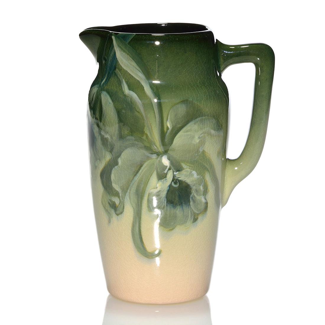 Weller Eocean pitcher, orchids, 6 7/8 inches (1 of 1)