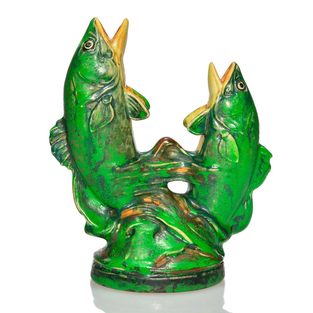 Rare Weller Coppertone Two Fish vase, 8 inches (1 of 2)