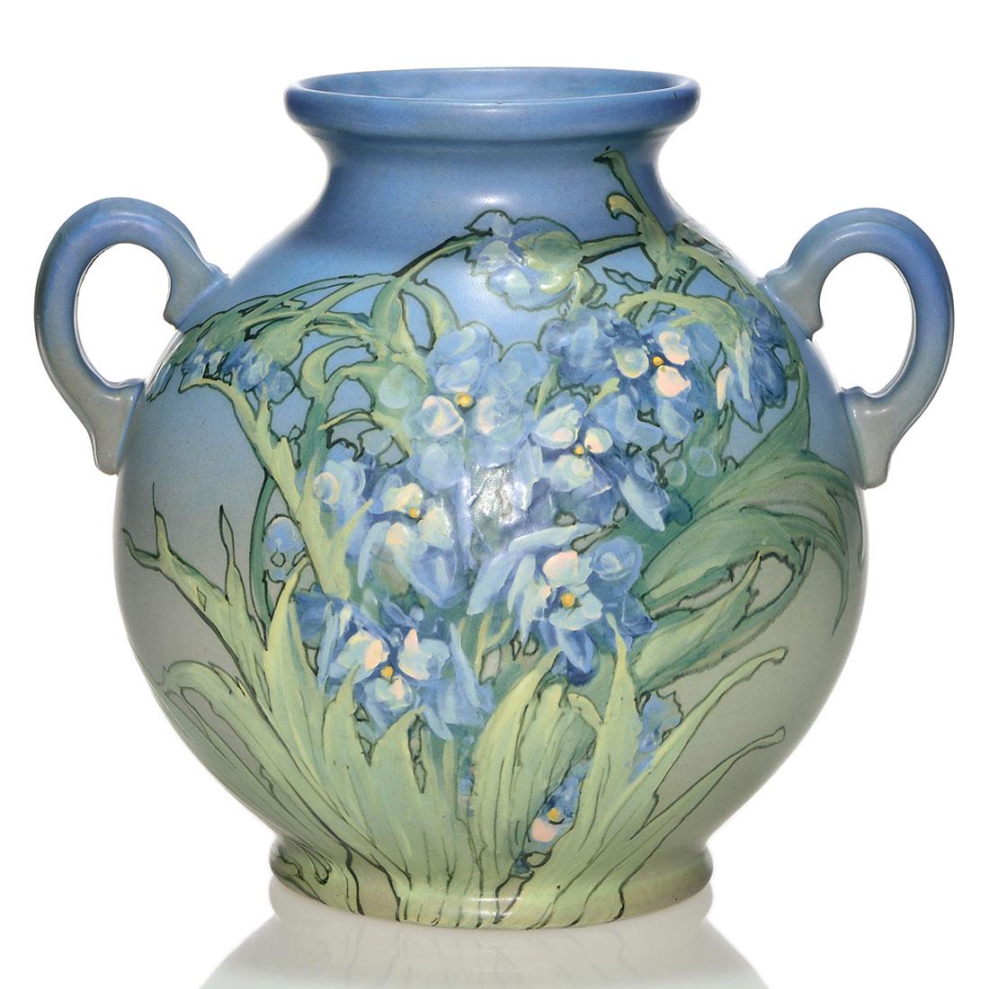 Weller Hudson vase, violets, Claude Leffler, 9 1/4 (1 of 2)