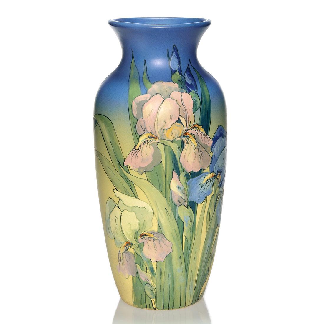 Weller Hudson vase, Irises, McLaughlin, 15 1/4"