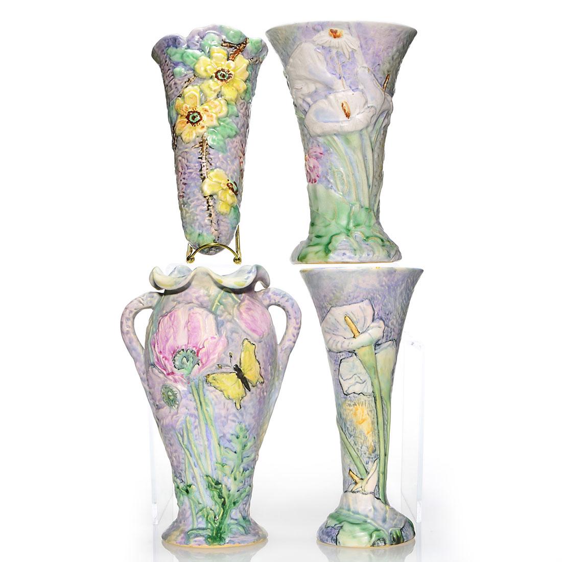 4 Weller Silvertone, 3 vases,wall pocket,tallest 11 5/8 (1 of 1)