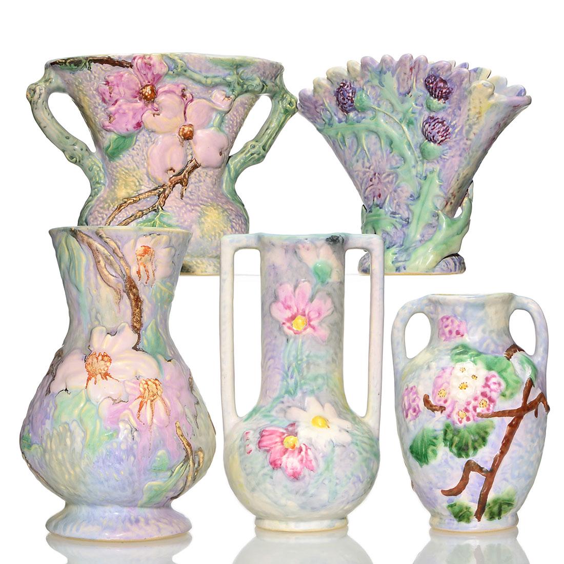 5 Weller Silvertone vases, tallest 10 inches (1 of 1)