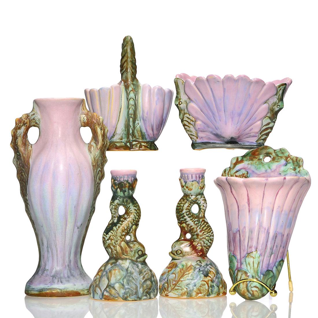 Five Weller Sabrinian items, tallest 10 1/4 inches (1 of 1)