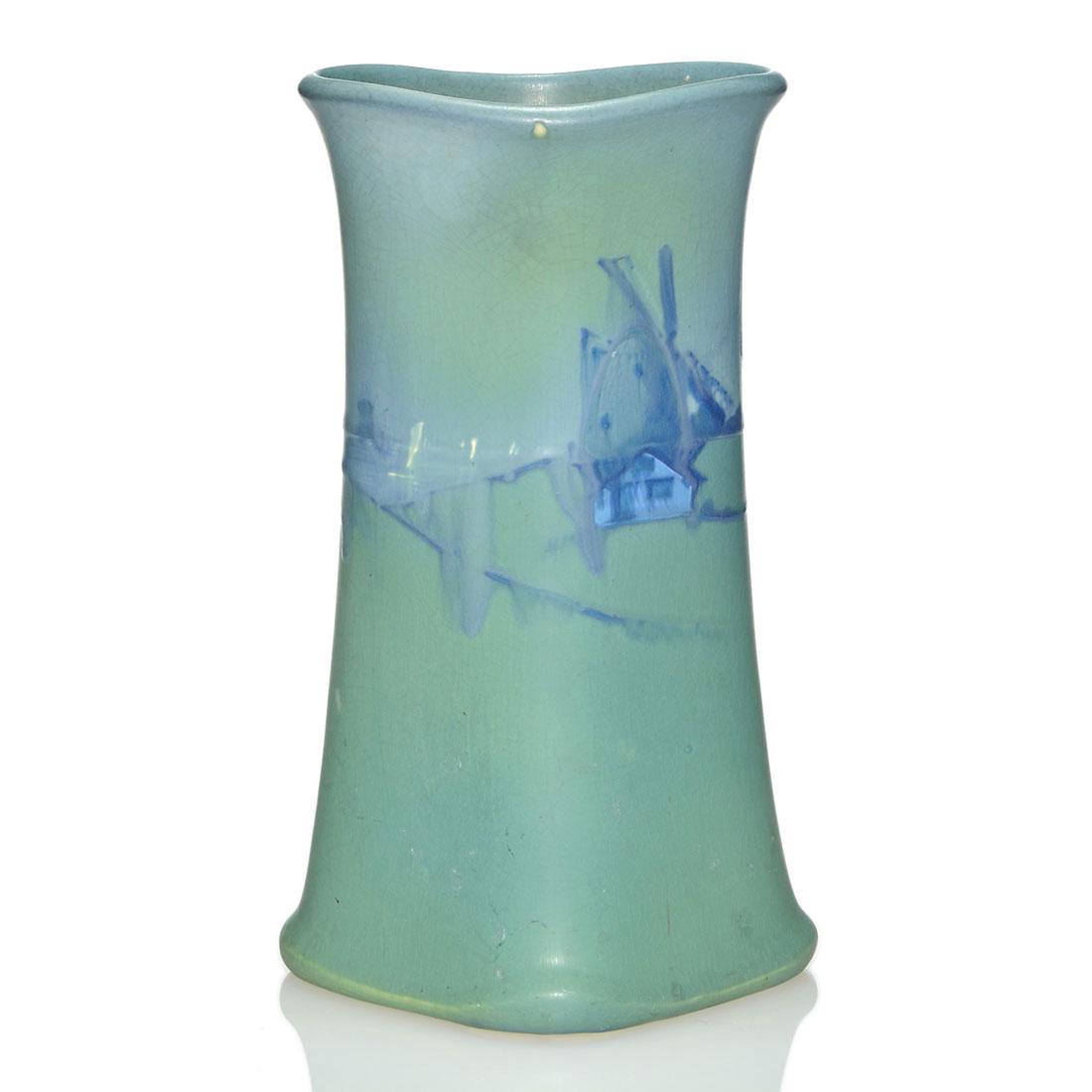 Weller Dresden vase, Dutch scene, 10 3/4" (1 of 2)