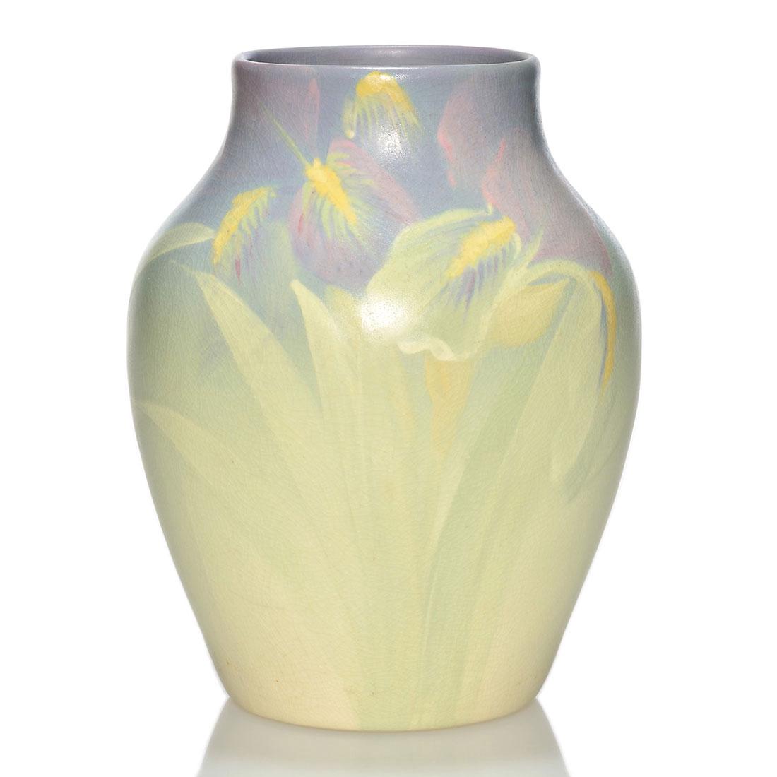 Weller Hudson Light vase, irises, 8 1/4", marked (1 of 1)