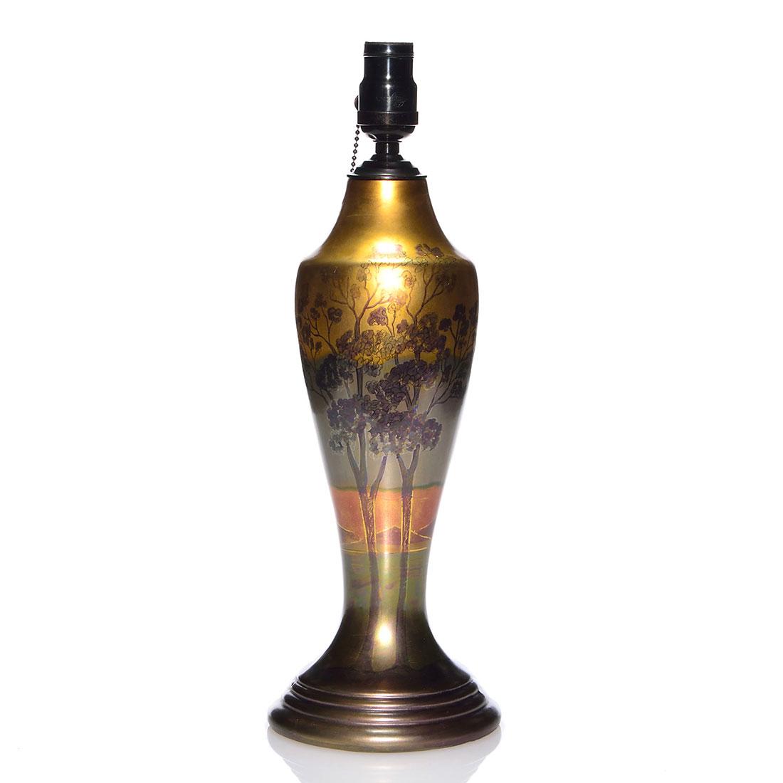 Camark Lessel luster lamp vase, scene, 14" (1 of 2)