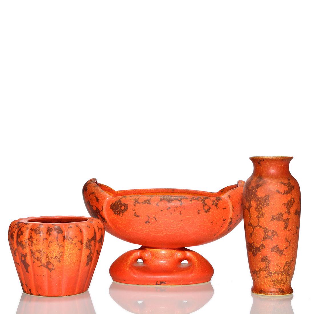 Cowan Pottery, 3 items in the Oriental red, tallest 7" (1 of 1)