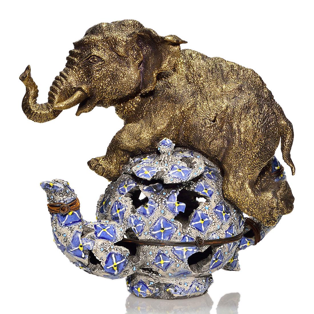 Tom McCanna Elephant teapot,stoneware,wire,1994,14 1/2" (1 of 2)