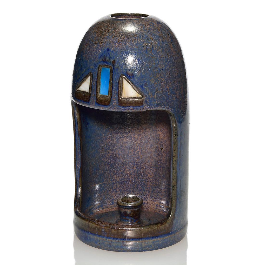 Fulper candle lamp, crystalline, glass inserts, 10 5/8" (1 of 2)