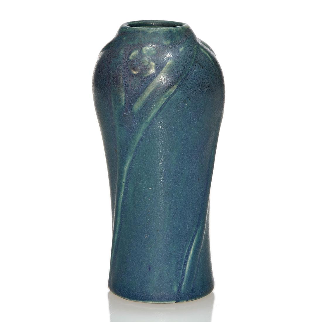Van Briggle vase, blue mat, floral, 1919, 5 1/4" (1 of 1)