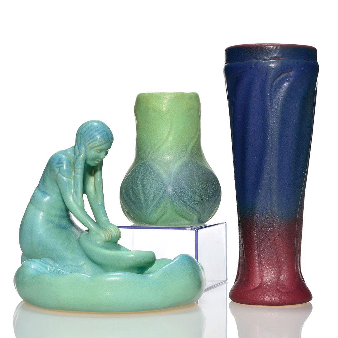 3 Van Briggle, Indian maiden w/corn tray, 2 vases, (1 of 1)