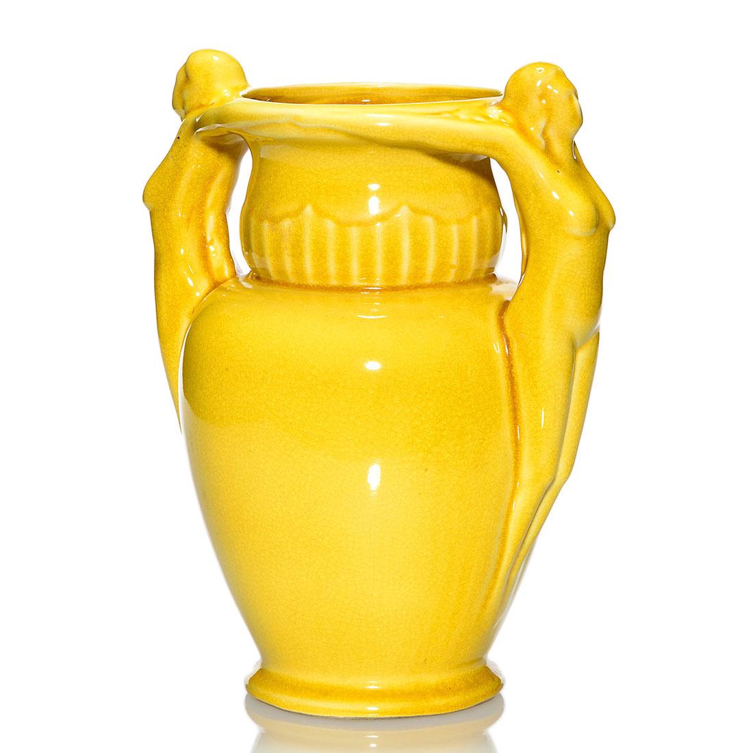 Early Red Wing two nudes vase, crackle glaze, 11 3/8" (1 of 1)