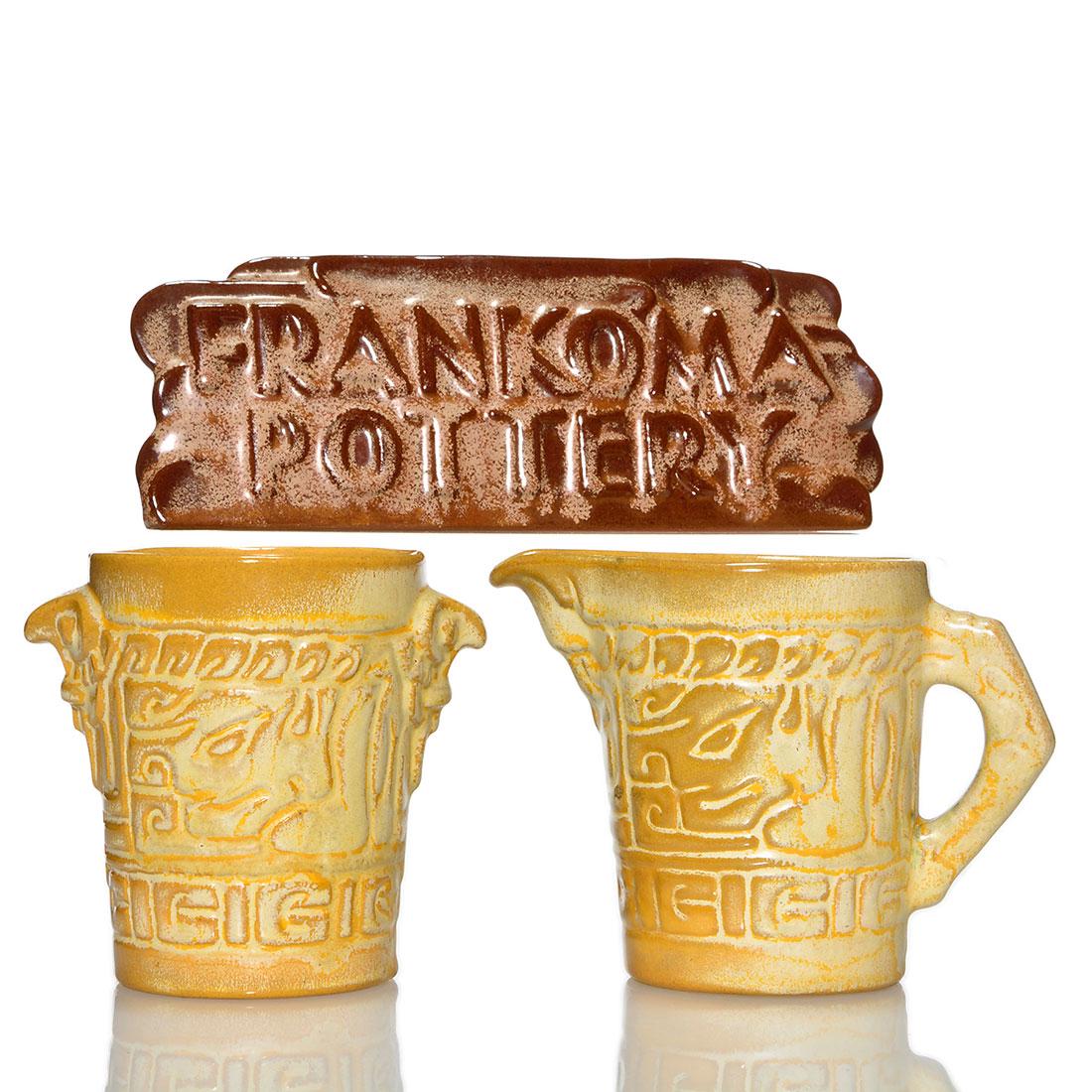 3 Frankoma pottery: Dealer sign + creamer & sugar (1 of 1)