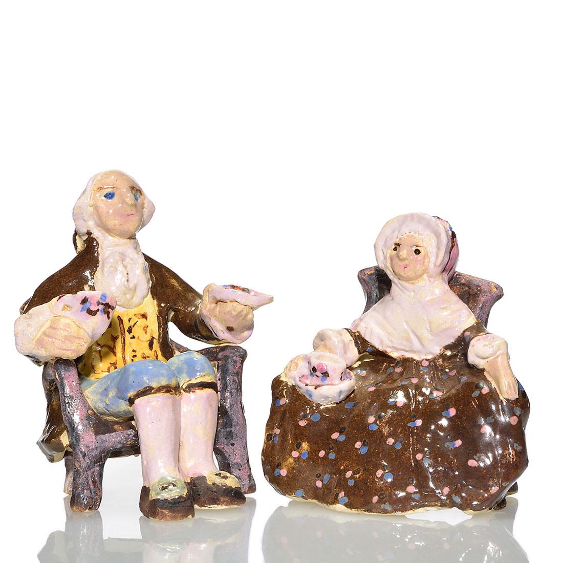 Overbeck Colonial Man and Woman in chairs figures,3 3/8 (1 of 1)