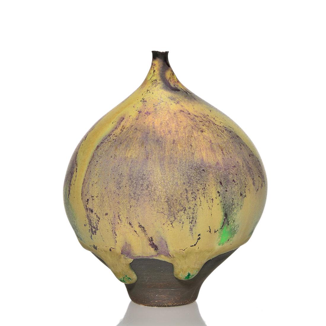 Cabat Feelie vase, tan green black purple, 3 1/8" (1 of 1)