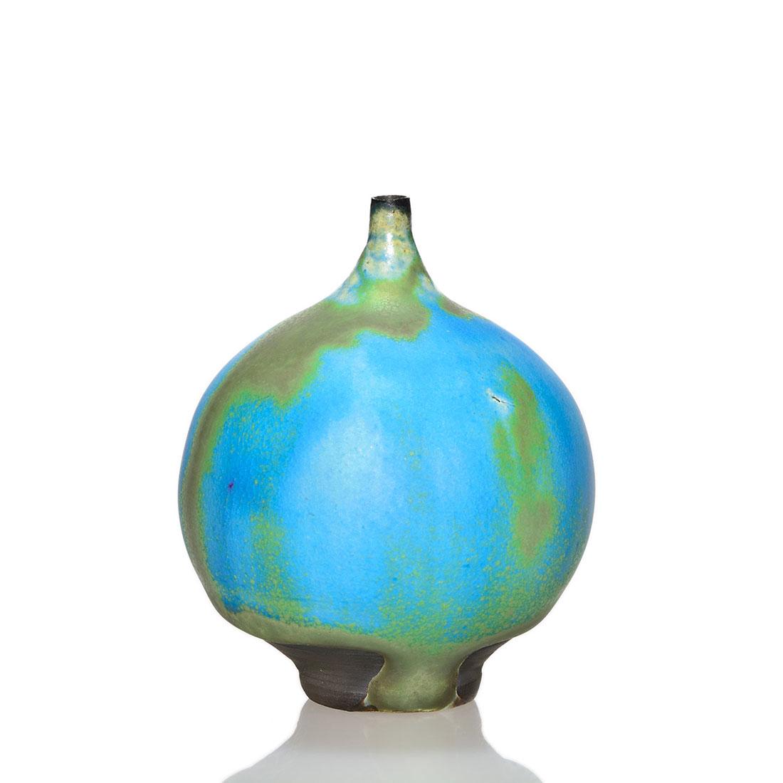 Cabat Feelie vase, blue and green glaze, 2 3/8" (1 of 1)