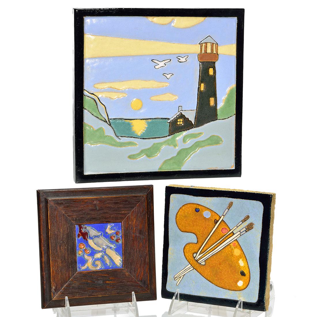 3 Tiles.  2 Flint Faience and 1 Franklin Tile, various (1 of 1)