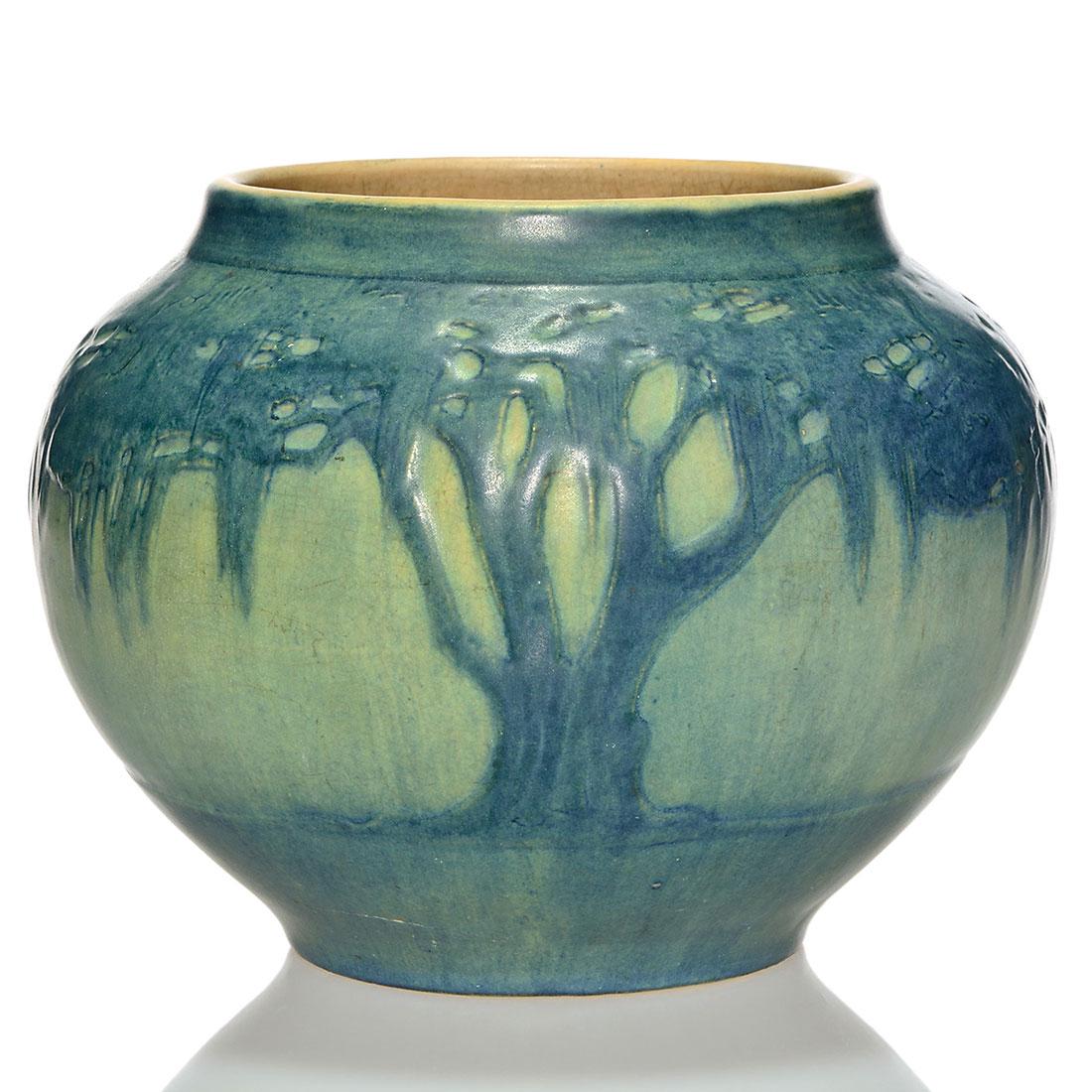 Newcomb scenic vase, Spanish Moss Trees, 6 3/8", marked (1 of 2)
