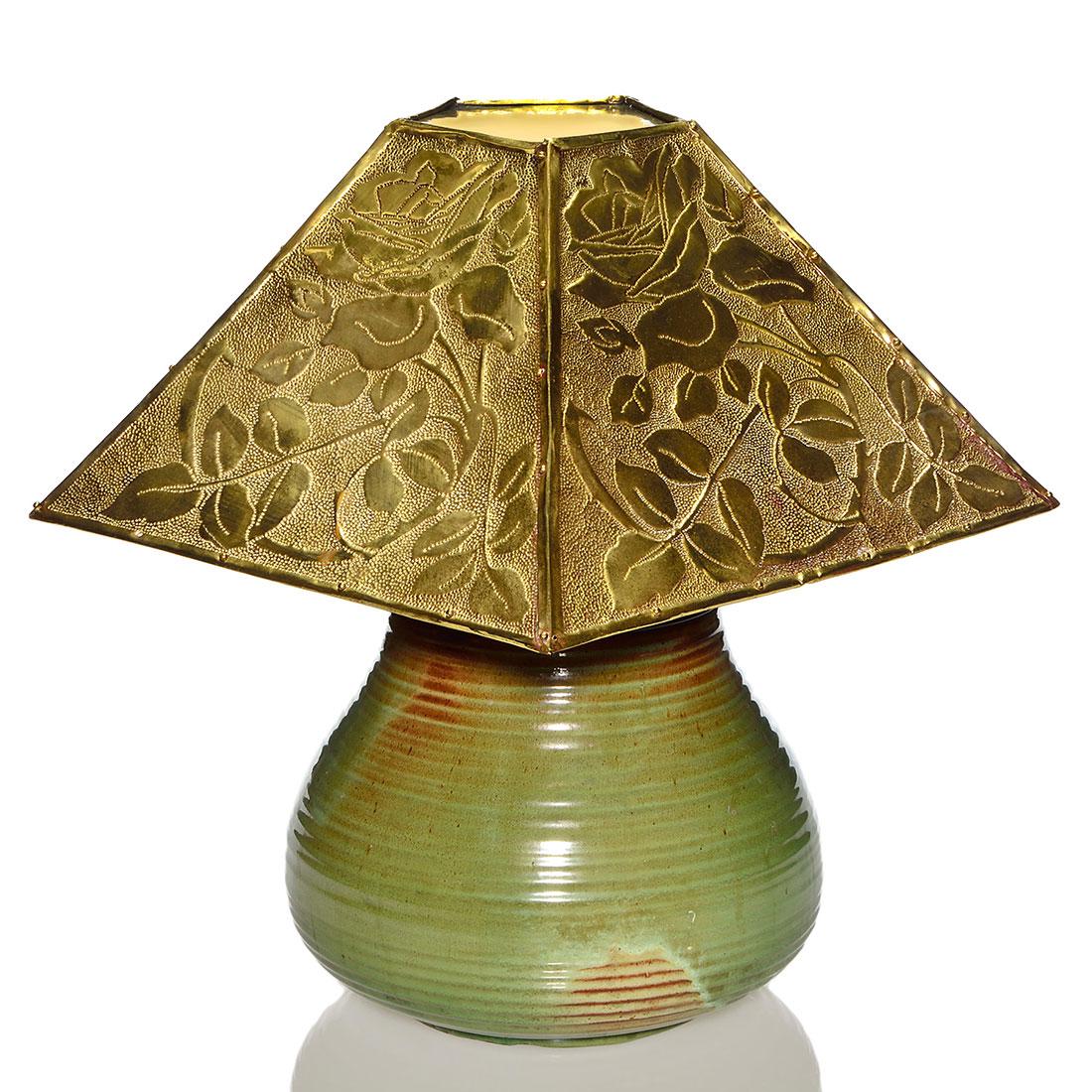 Newcomb College Arts & Crafts oil lamp, pierced copper (1 of 2)