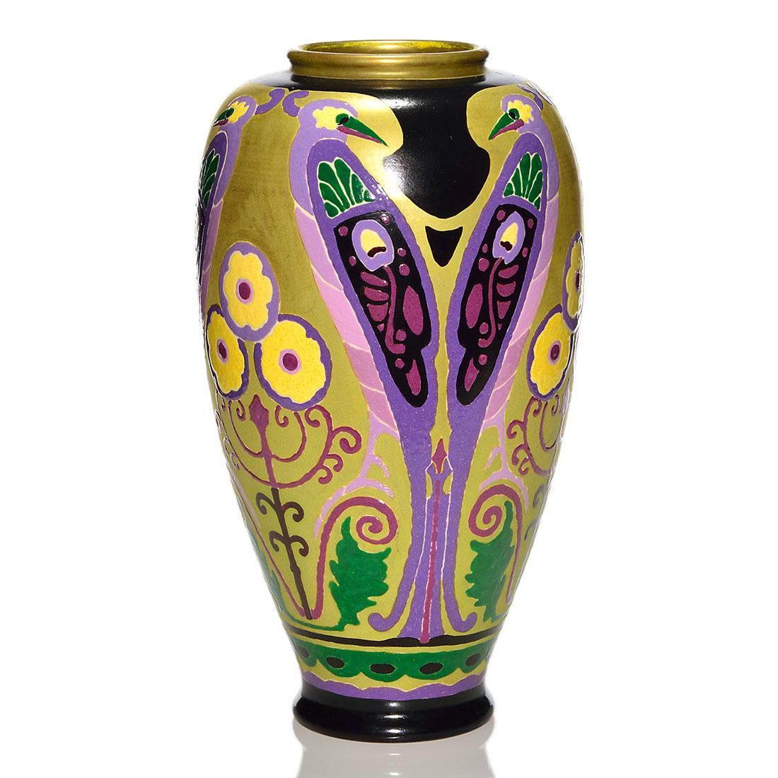 American Satsuma vase,birds,1927,Satsuma blank, 14 1/2" (1 of 1)