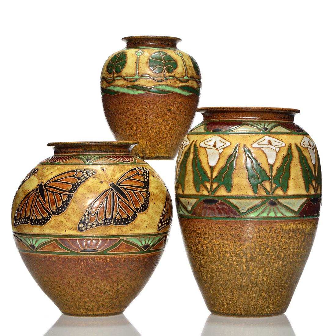 3 Common Ground Pottery vases, E Olson, tallest 11 3/8" (1 of 1)
