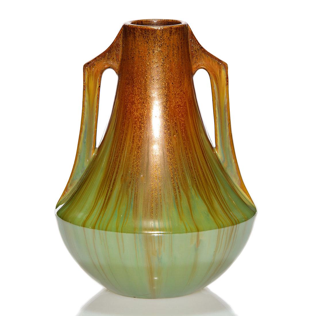Fulper vase, Copper Dust over Mirror Green, 9 3/8" (1 of 1)
