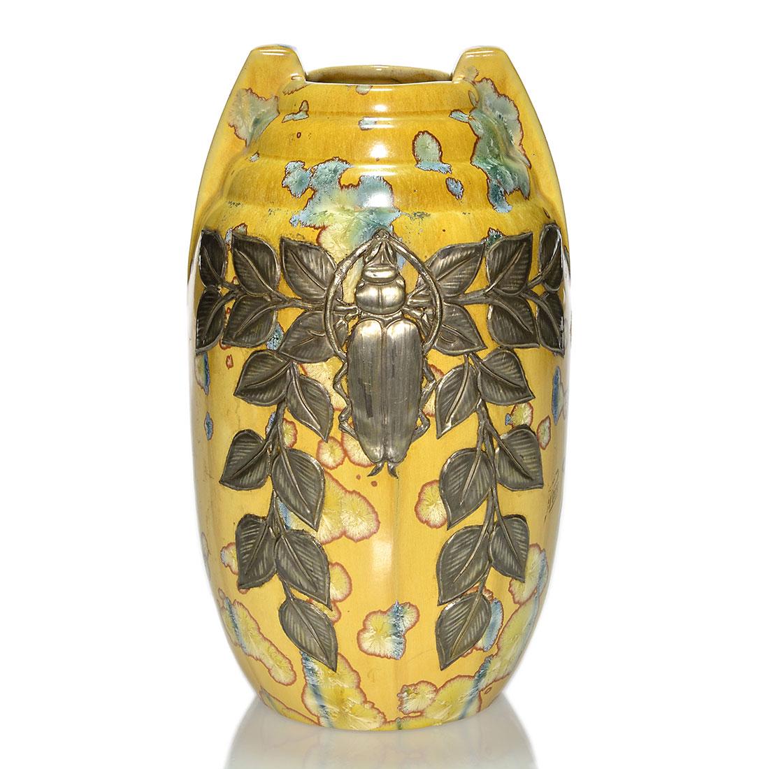 Pierrefonds crystalline vase with applied metal, 9 3/4" (1 of 2)