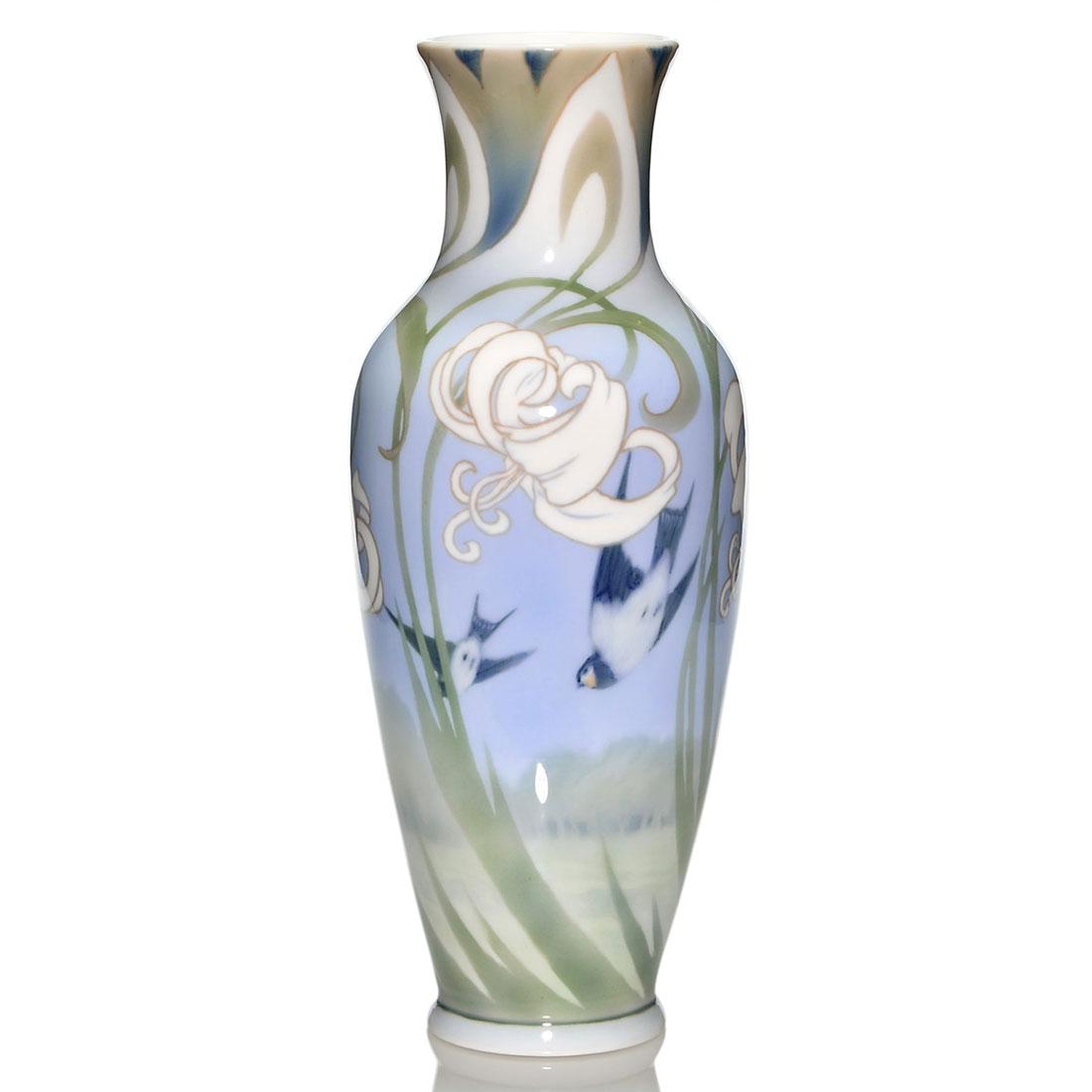 Royal Copenhagen vase, swallows, G. Heilmann, 16 1/4" (1 of 2)