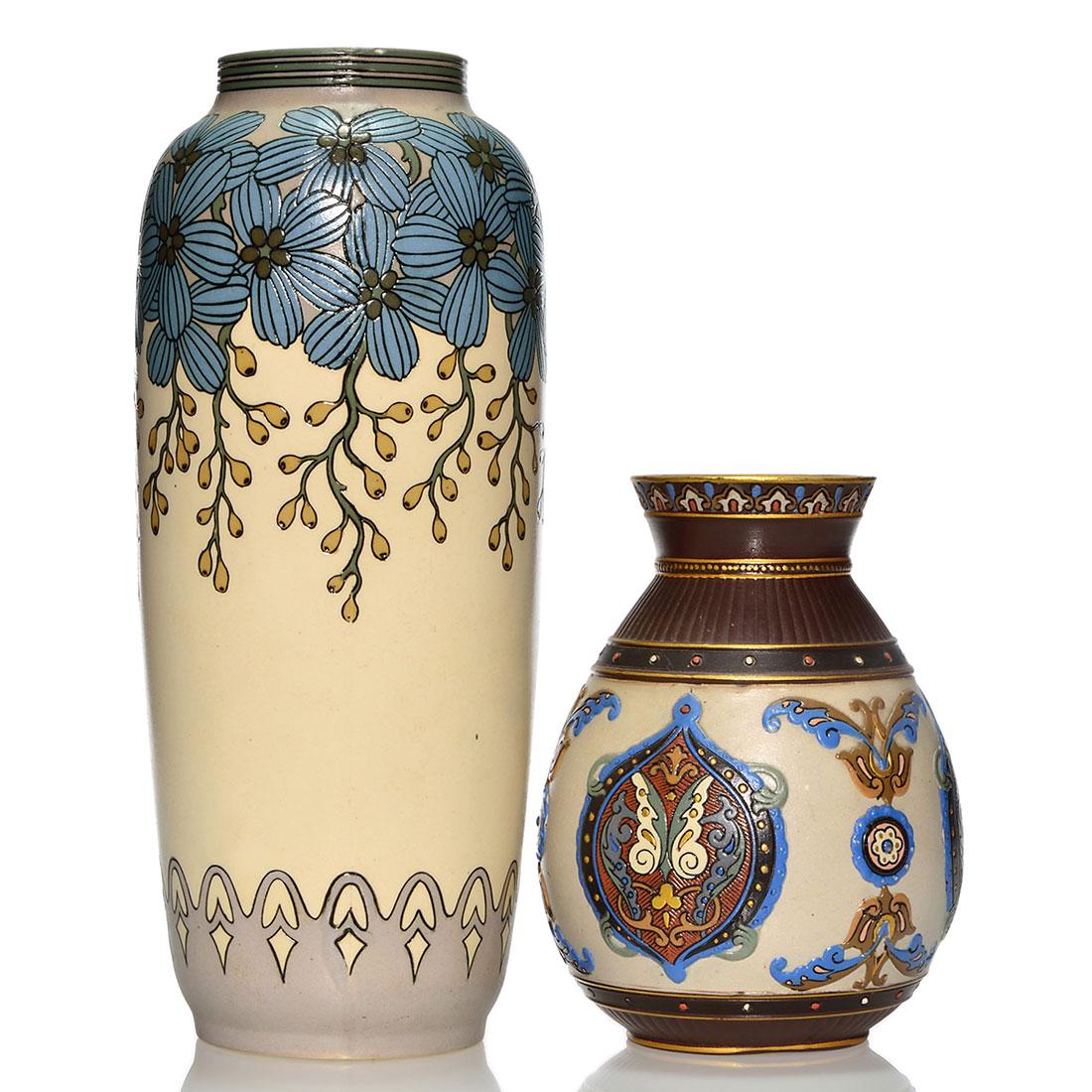 Two Mettlach vases, shape 3356 & 1829, 12 1/8" & 7" (1 of 1)