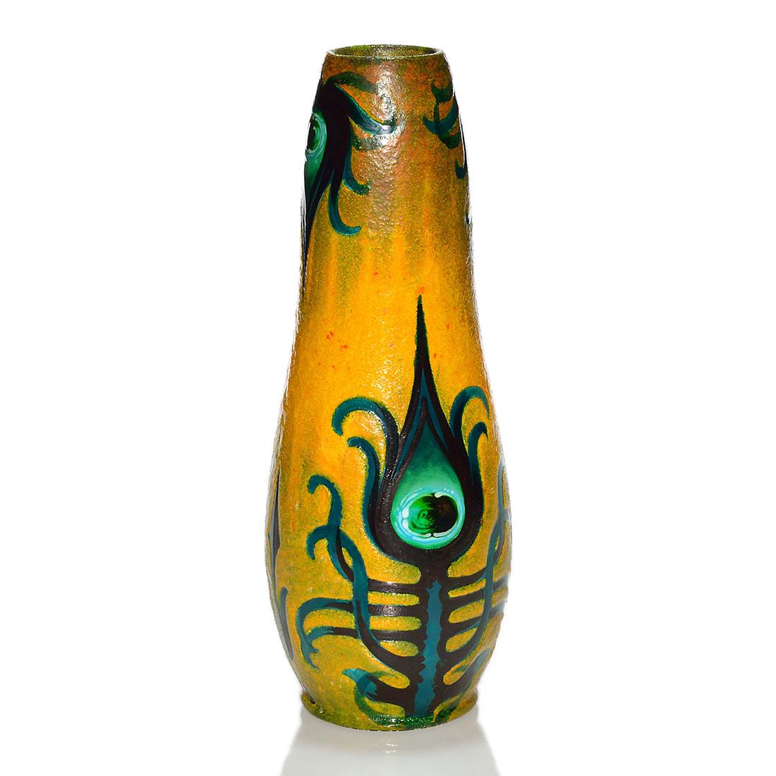 Royal Bonn Ruysdael tall vase, peacock feathers, 12" (1 of 1)