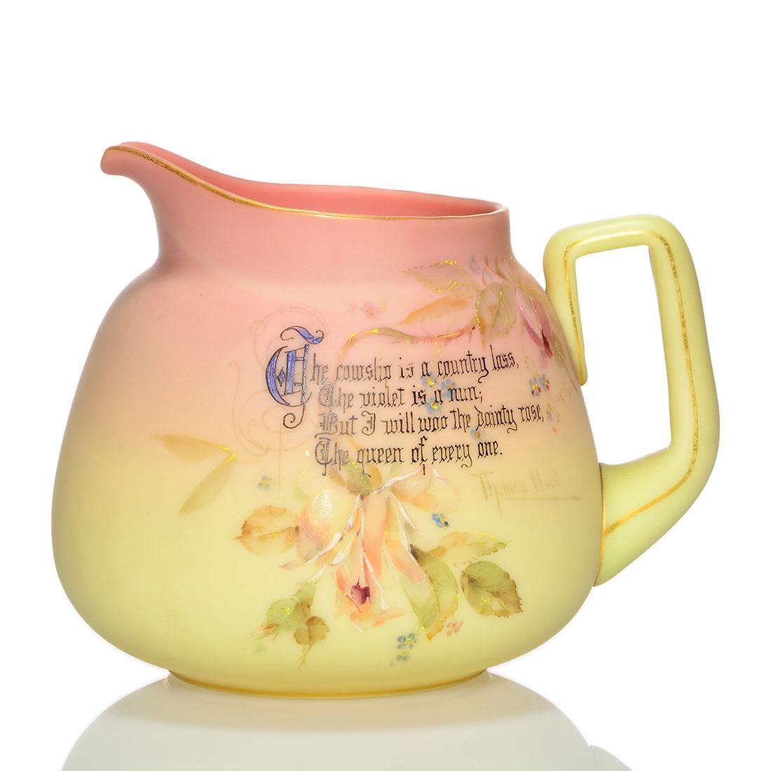 Mt. Washington Burmese pitcher, Hood verse, roses,6" (1 of 2)