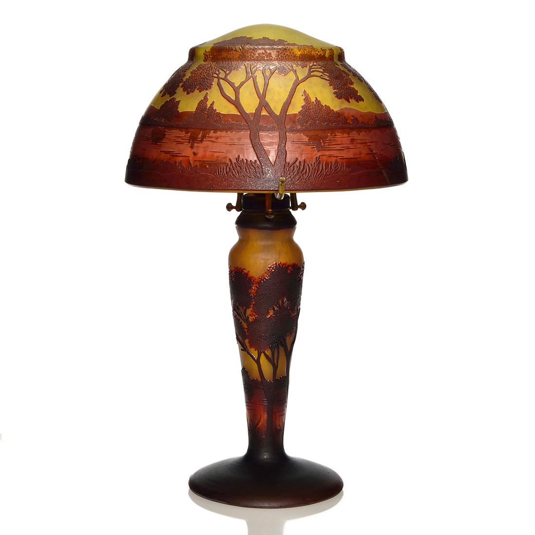 Daum Nancy cameo lamp, scenic shade and base, 18" (1 of 3)