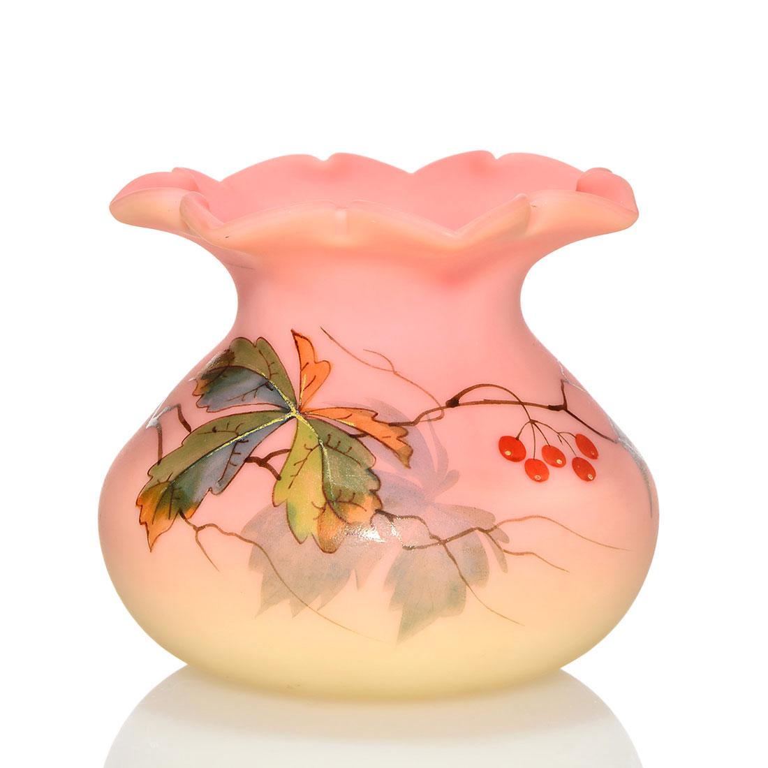 Thos. Webb & Sons Queens Burmese vase, vine, 2 7/8" (1 of 1)