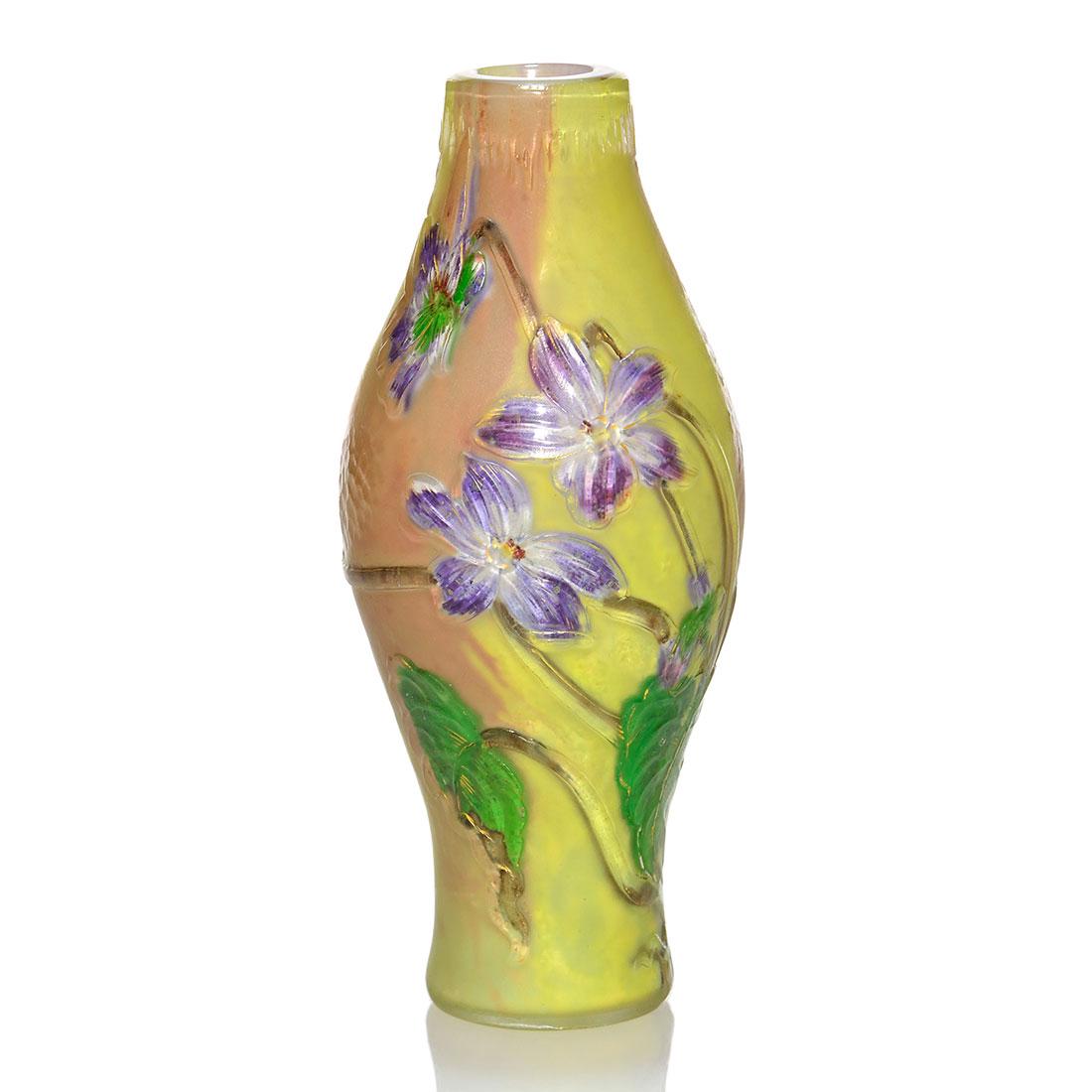 Burgun & Schverer miniature vase, martele, violets, 5" (1 of 3)