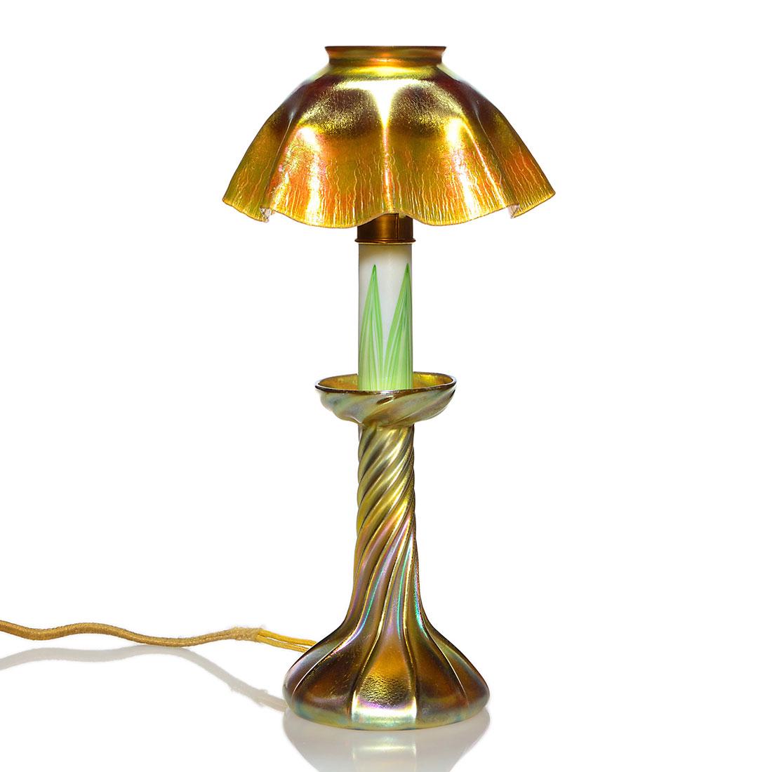 Tiffany candle lamp, decorated glass insert, 14" (1 of 1)