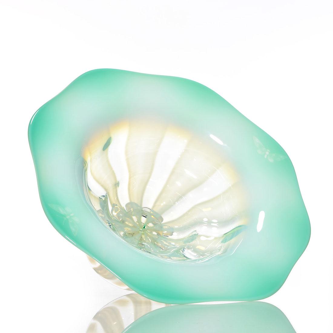 Tiffany Aqua Pastel center compote,butterflies,5"X12" (1 of 2)