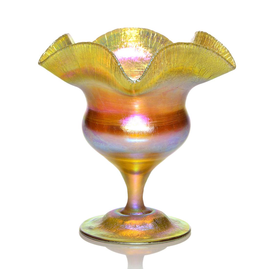 Tiffany flower form miniature, 4 3/4", signed, sticker (1 of 1)