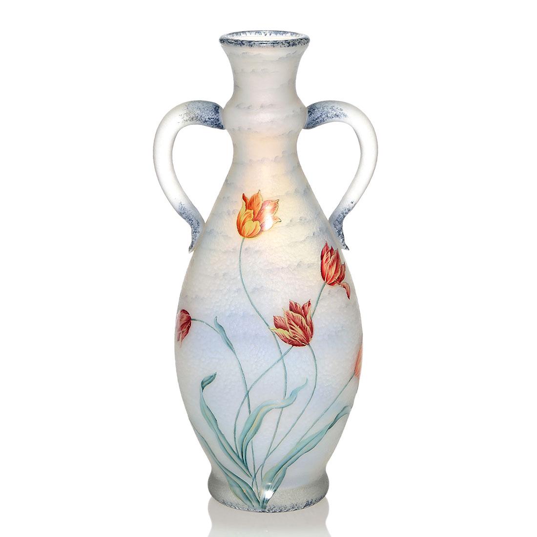 Daum Nancy handled vase, Dutch & Floral, 11", signed (1 of 2)