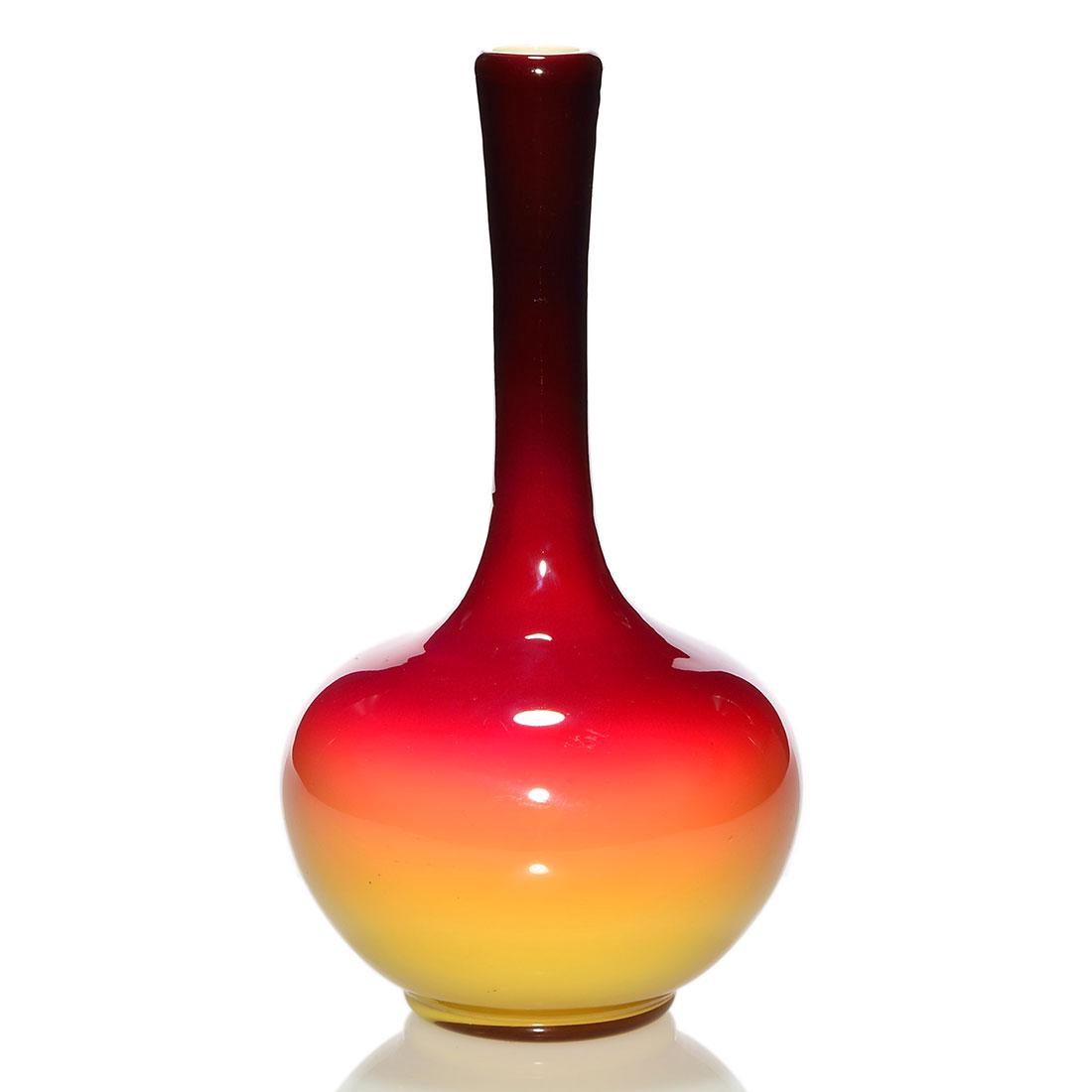 Wheeling Peachblow bulbous stick vase, 10 1/4" (1 of 2)