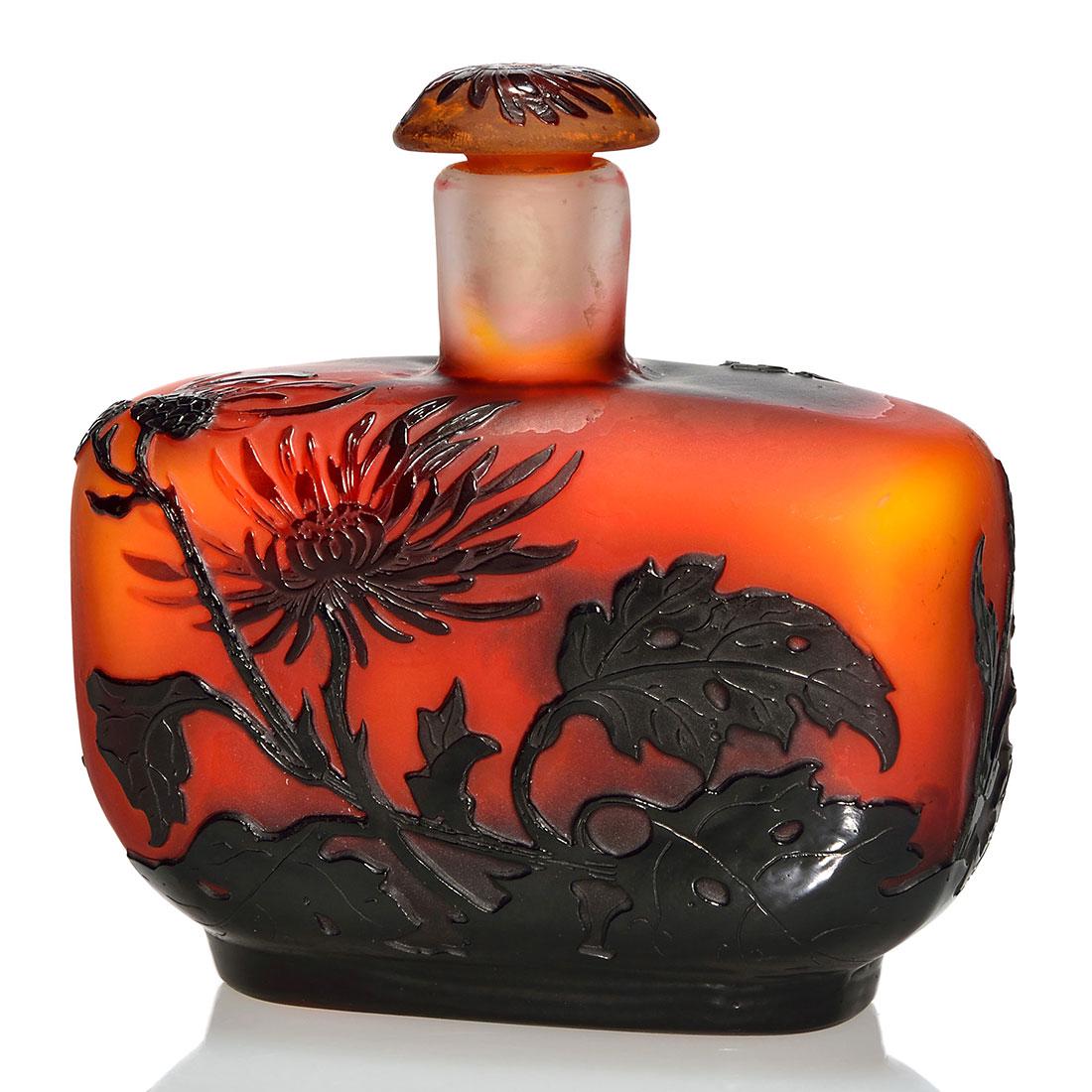 Galle cameo scent bottle, chrysanthemums, 4 1/4" (1 of 4)