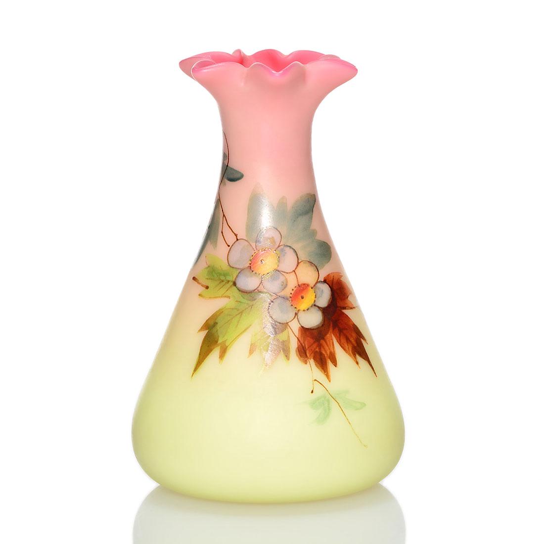 Thomas Webb & Sons Burmese vase, floral, 4 1/8" (1 of 1)